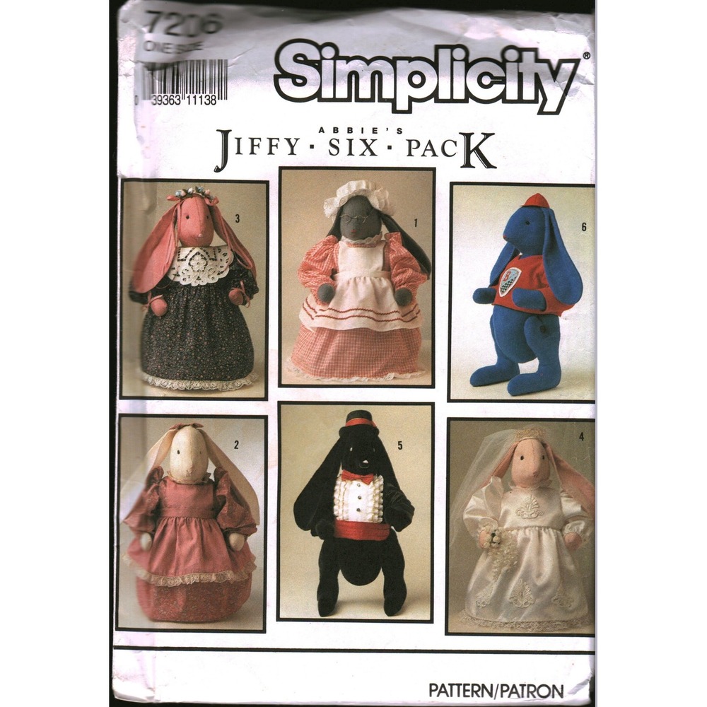 Simplicity 7206 Stuffed Bunny and Clothes Pattern Abbie's Jiffy Six-Pack 23 Inch
